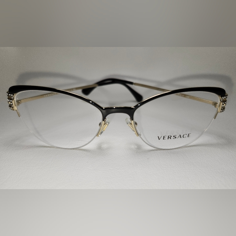 Versace Black and Gold Semi-Rimless Eyeglasses
